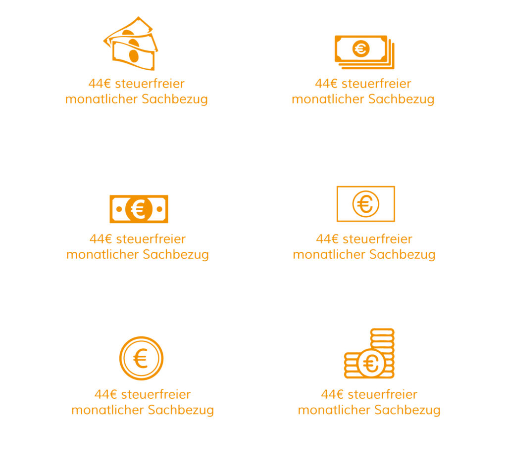 Symbole zum steuerfreien monatlichen Sachbezug von 44€ bei Rocket Floor